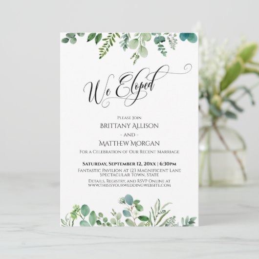 We Zijn Gevlucht Elegante Typografie Eucalyptus Gr Kaart (Staand voorkant)