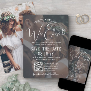 We Zijn Gevlucht! QR-code foto-overlay huwelijksre Save The Date