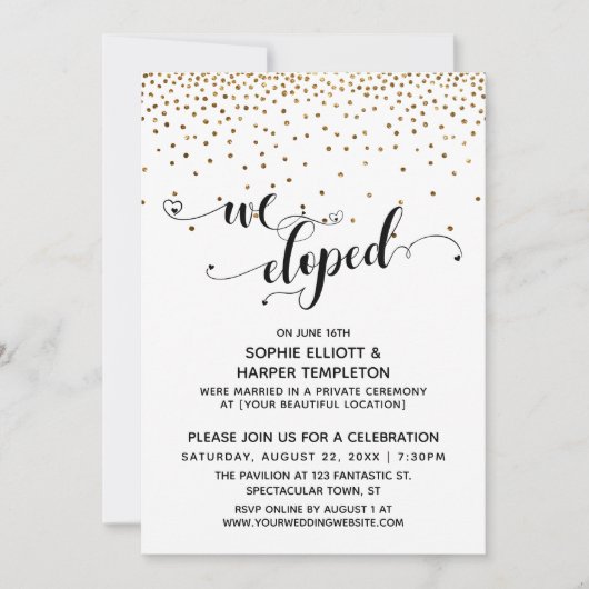 We Zijn Gevlucht Script, Gouden Confetti, Ontvangs Kaart (Voorkant)