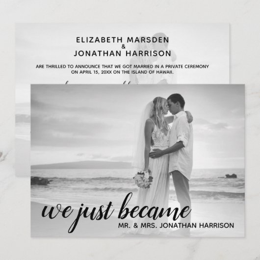 We zijn gewoon Mr Mrs. Foto gewoon getrouwd. Kaart (Voorkant / Achterkant)