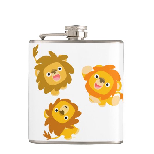 "We zijn hier!!" Cute Cartoon Lions Hip Flask Heupfles (Voorkant)