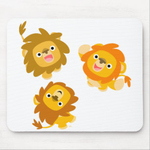 "We zijn hier!!" Cute Cartoon Lions Mousepad Muismat