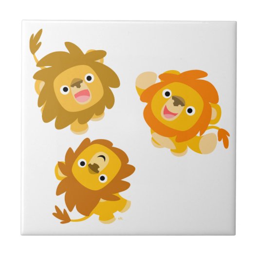 "We zijn hier!!" Cute Cartoon Lions Tegel Tegeltje (Voorkant)