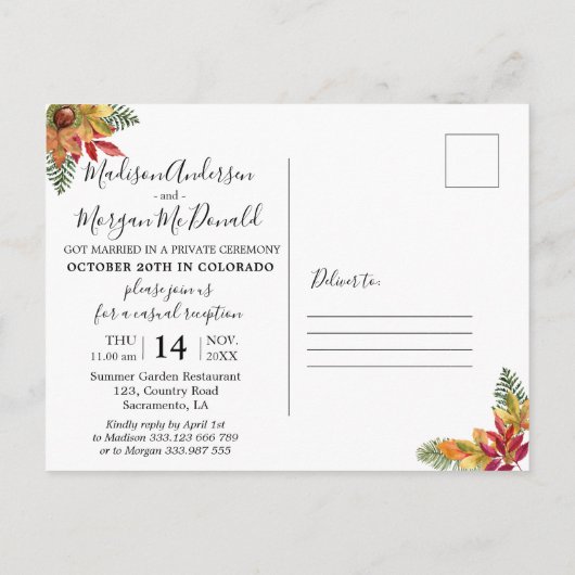 We zijn in het geheim getrouwd met een herfst-ansi aankondigingskaart (Achterkant)