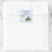 We zijn in het Verplaatsingshuis en vliegtuig Vierkante Sticker (Tas)