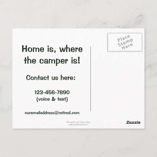 We zijn in ruste!  Thuis is waar Camper is! Contac Briefkaart (Achterkant)