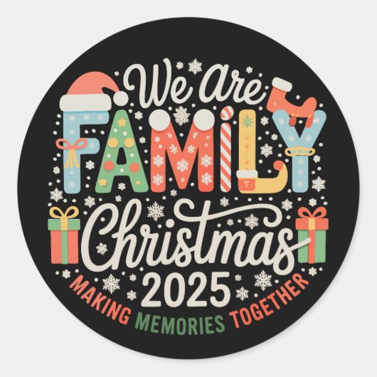 We zijn kerstmis 2025 Kerstvakantie Ronde Sticker (Voorkant)