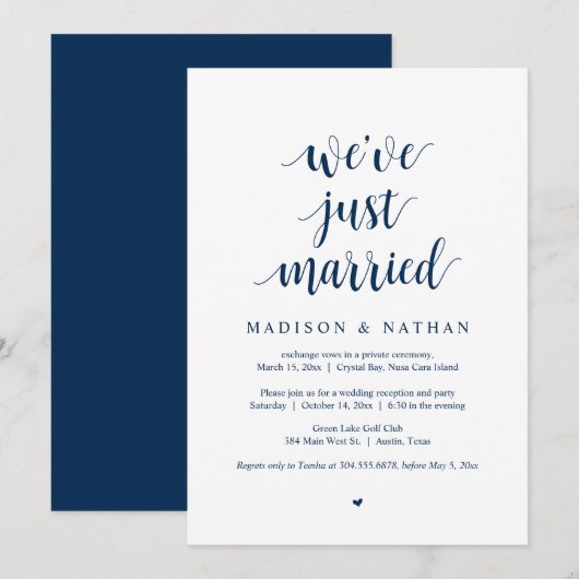 We zijn net getrouwd, Bruiloft Elopement Feest Inv Kaart (Voorkant / Achterkant)