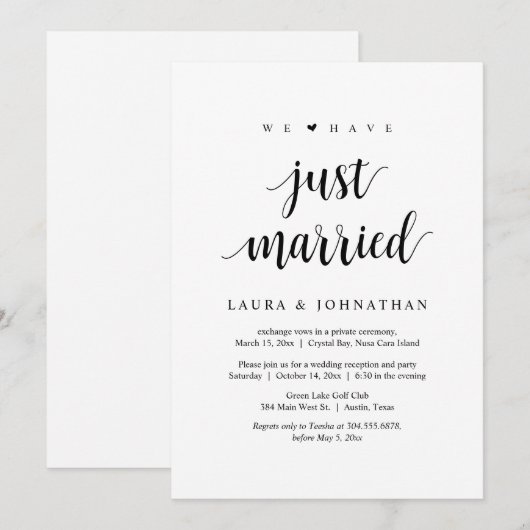 We Zijn Net Getrouwd, Trouw Elopement Feest Kaart (Voorkant / Achterkant)