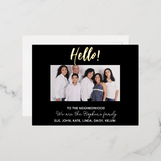 We zijn nieuw in de buurt" Fotoaankondiging Folie Feestdagen Briefkaart (Voorkant / Achterkant)