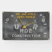 We zijn nog open terwijl we in de bouwbank zitten spandoek (Horizontaal)