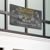 We zijn nog steeds open tijdens de bouw spandoek (Buitenkant Gebouw)