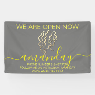 We zijn nu open, Logo grijze goudhairser Spandoek