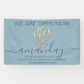 We zijn nu open voor Logo rokerblauwe haarstaarste Spandoek (Horizontaal)