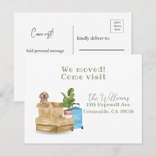 we zijn nu verhuisd , nieuwe adreshondenaankondigi briefkaart (Voorkant / Achterkant)