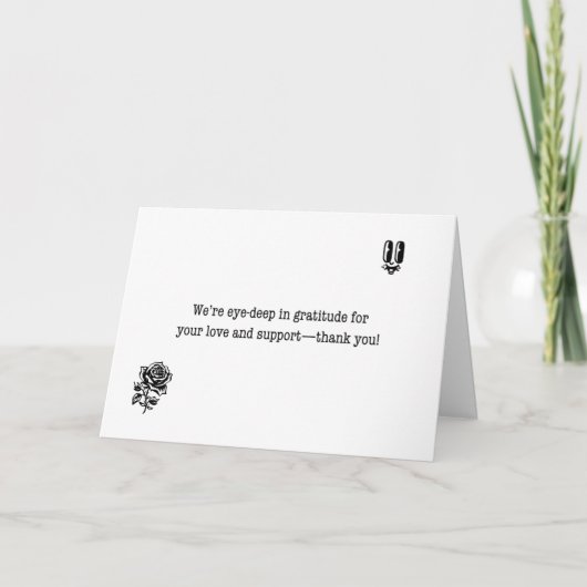 We zijn oog diep in dankbaarheid bruiloft bedankkaart (Voorkant)