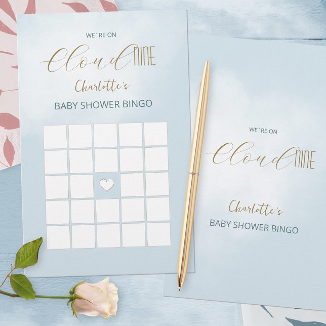 We zijn op Cloud 9 Blauwe Baby Shower Bingo Spel (We´re on Cloud 9 Blue Baby Shower Bingo Game ©Susanne Sachers - Sunny Mind Design 🌞)
