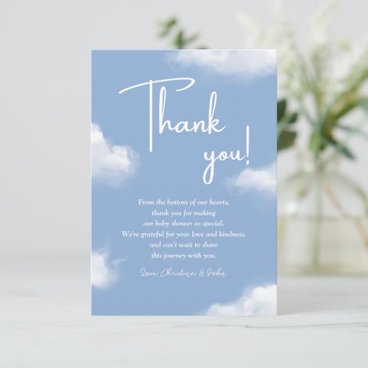 We zijn op Cloud 9 Blue Baby shower Dank je kaart (Staand voorkant)