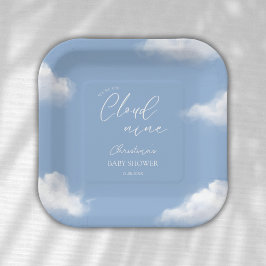 We zijn op Cloud 9 Blue Baby shower gepersonalisee Papieren Bordje