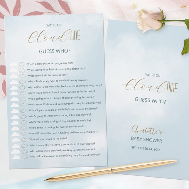 We zijn op Cloud 9 Blue Baby shower Guess Who Game (We´re on Cloud 9 Blue Baby Shower Guess Who Game ©Susanne Sachers - Sunny Mind 🌞)