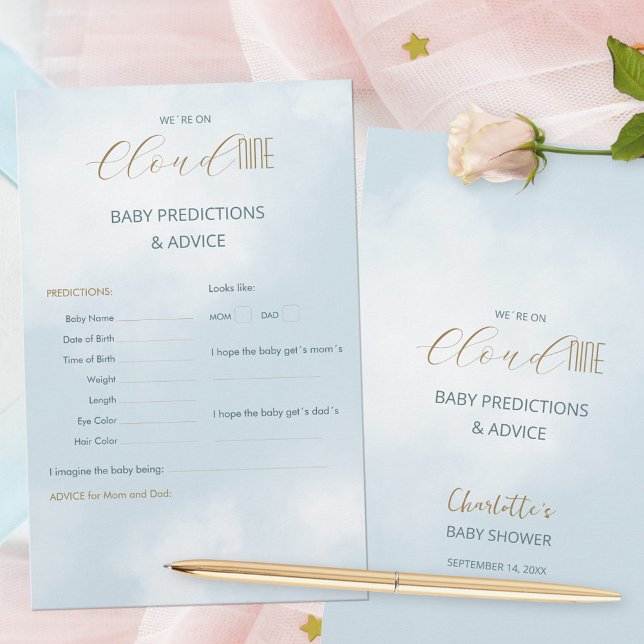 We zijn op Cloud 9 Blue Baby shower voorspellingen (We´re on Cloud 9 Blue Baby Shower Predictions Game ©Susanne Sachers - Sunny Mind 🌞)