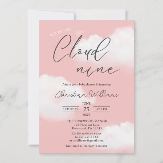 We zijn op Cloud 9 Blush Pink Girl Baby shower Kaart (Voorkant)