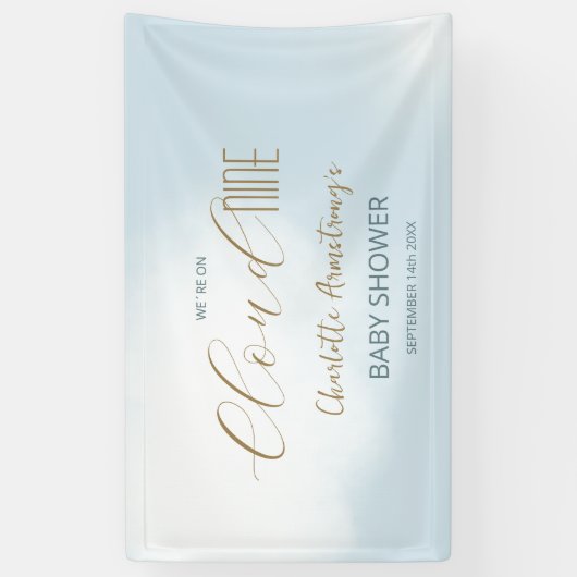 We zijn op Cloud 9 Dreamy Blue Script Baby shower Spandoek (Verticaal)