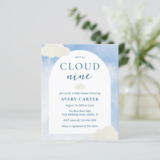 We zijn op Cloud 9 Dreamy Clouds Baby shower Invit (Staand voorkant)