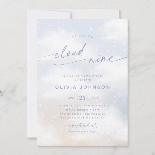 We zijn op Cloud 9 Dreamy Clouds Baby shower Kaart (Voorkant)