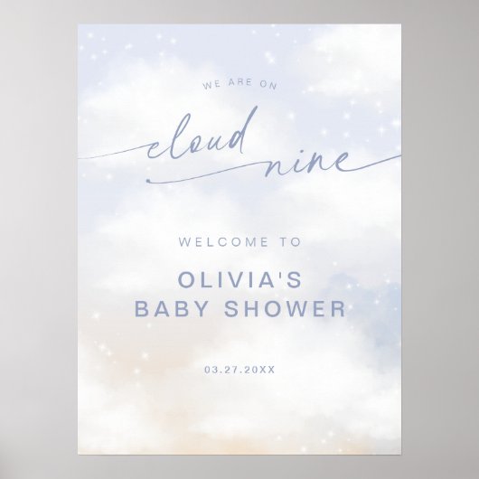 We zijn op Cloud 9 Dreamy Clouds Baby shower Welko Poster (Voorkant)