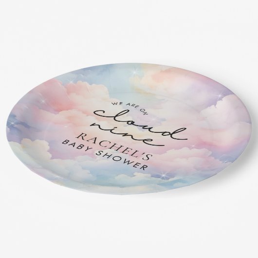 We zijn op Cloud 9 Dreamy Pastel Baby shower Papieren Bordje (Gekanteld)