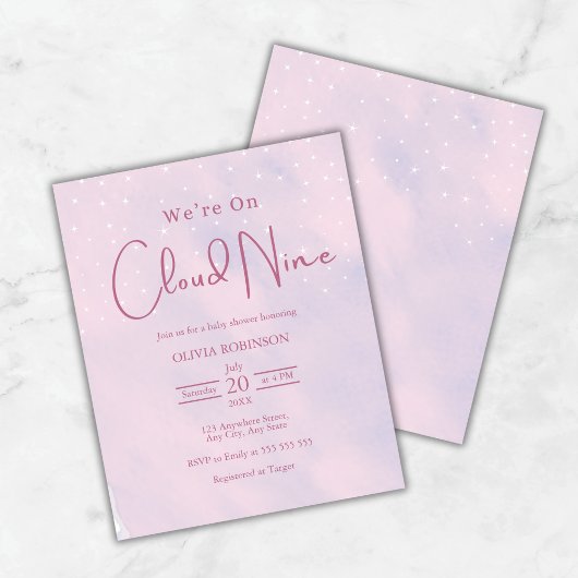 We zijn op Cloud 9 Dreamy Pink Baby shower Invite