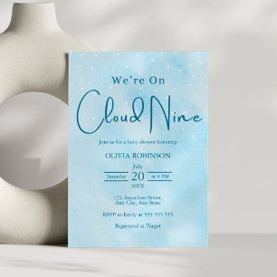 We zijn op Cloud 9 Dreamy Sky Blue Baby shower Kaart