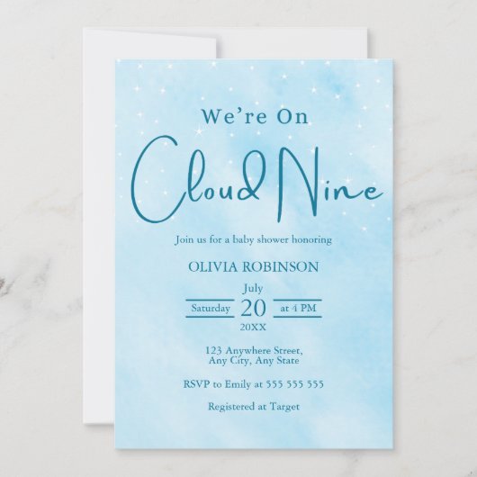 We zijn op Cloud 9 Dreamy Sky Blue Baby shower Kaart (Voorkant)