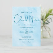 We zijn op Cloud 9 Dreamy Sky Blue Baby shower Kaart (Staand voorkant)