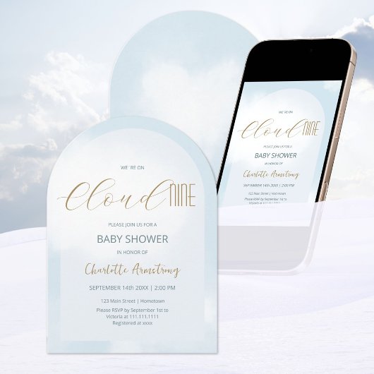 We zijn op Cloud 9 Elegant Dreamy Blue Baby shower Kaart