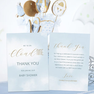 We zijn op Cloud 9 Elegant Script Blauwe Baby Show Bedankkaart