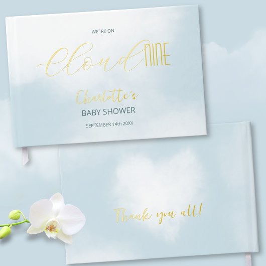 We zijn op Cloud 9 Elegant Script Blauwe Baby Show Gastenboek