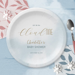 We zijn op Cloud 9 Elegant Script Blauwe Baby Show Papieren Bordje
