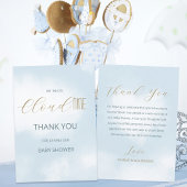 We zijn op Cloud 9 Elegant Script Blue Baby shower Bedankkaart