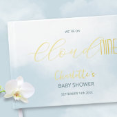 We zijn op Cloud 9 Elegant Script Blue Baby shower Gastenboek