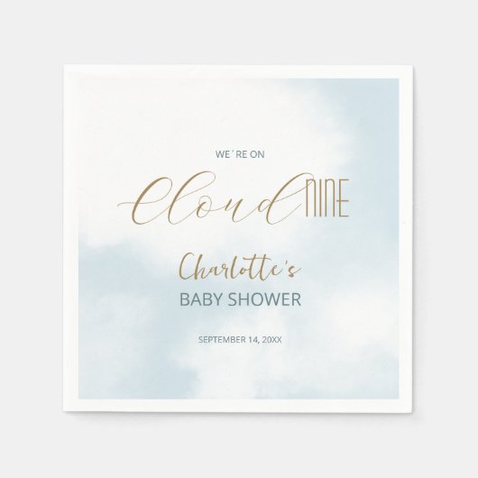We zijn op Cloud 9 Elegant Script Blue Baby shower Servet (Voorkant)