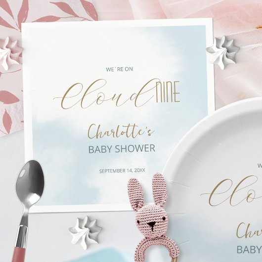 We zijn op Cloud 9 Elegant Script Blue Baby shower Servet