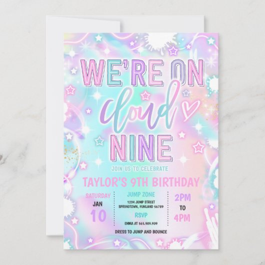 We zijn op Cloud 9 Neon Glow 9e verjaardagsfeestje Kaart (Voorkant)