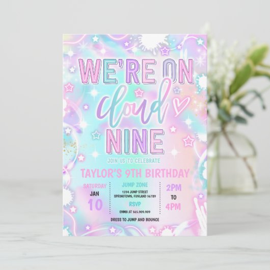 We zijn op Cloud 9 Neon Glow 9e verjaardagsfeestje Kaart (Staand voorkant)