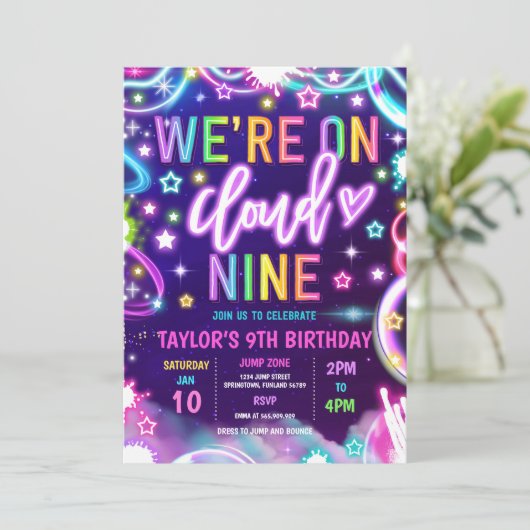 We zijn op Cloud 9 Neon Glow 9e verjaardagsfeestje Kaart (Staand voorkant)