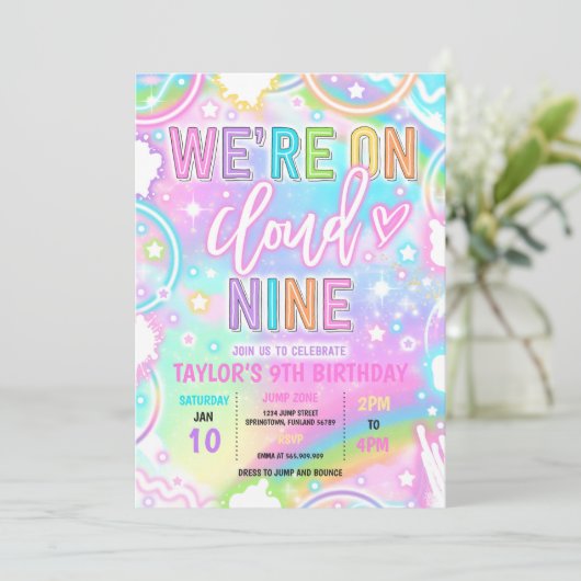We zijn op Cloud 9 Neon Glow 9e verjaardagsfeestje Kaart (Staand voorkant)