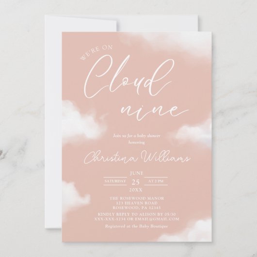 We zijn op Cloud 9 Pink Baby shower Invitation Kaart (Voorkant)