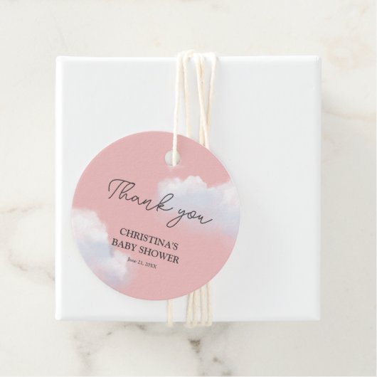 We zijn op Cloud 9 Pink Girl Baby shower Dank je Bedankjes Labels (In situ)