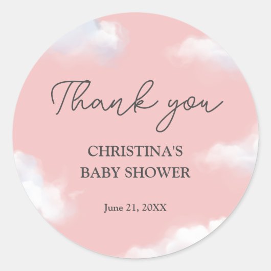 We zijn op Cloud 9 Pink Girl Baby shower Dank je Ronde Sticker (Voorkant)